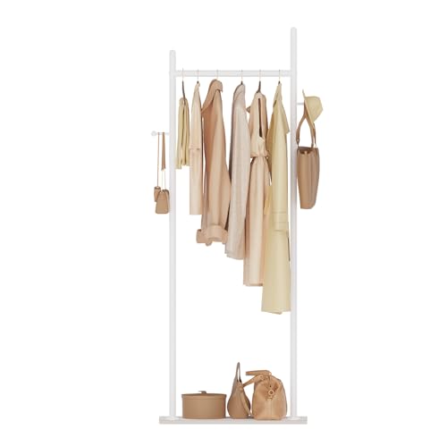 Coat Rack Freestanding, Clothes Rail, 19.7x11.8x68.9 In, White | Modern Garment Rack with 2 Hooks and Heavy Rock Slab Base, Industrial Metal Clothing Hanger Stand for Entryway, Living Room - color: White, size: 11.8 x 19.7 x 68.9 In