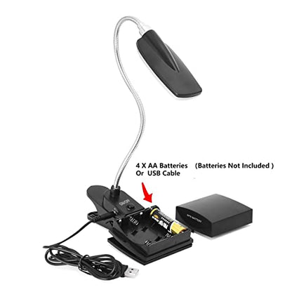 Music Stand Light, Clip on LED Book Lights, USB and AA Battery Operated, Reading Lamp in Bed, 3 Brightness Levels, Ideal for Musician, Piano Player, Kids, Travel, Black - color: Black