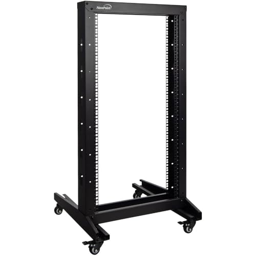 NavePoint 22U 2 Post Open Frame Server Rack with Casters for 19 Inch Equipment, Networking, and IT Devices, 2-Post Rack 330lbs Weight Capacity, Black - color: Black, size: 22U