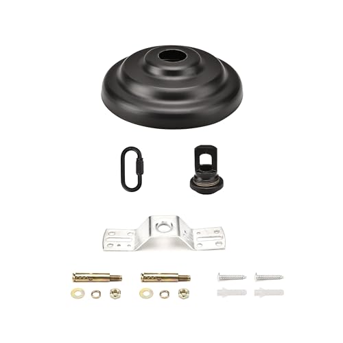 KC&KST 5" Ceiling Light Cover Plate Canopy Kit - Heavy Duty, Black Steel Cover for Chandelier/Pendant/Swag Light, Includes Loop, Cross Bar and Mounting Screws (Black) - color: Black