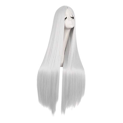 MapofBeauty 40 Inch Carve Long Straight Cosplay Anime Costume Wig, Silver - color: Silver