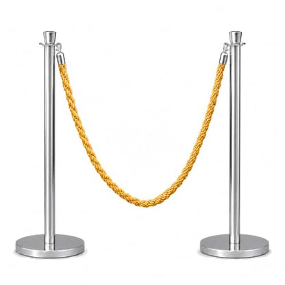 Mirror Taper Top Rope Stanchion in 3 pcs Set, VIP Crowd Control (60" Yellow/Gold Braided) - color: 60" Yellow/Gold Braided