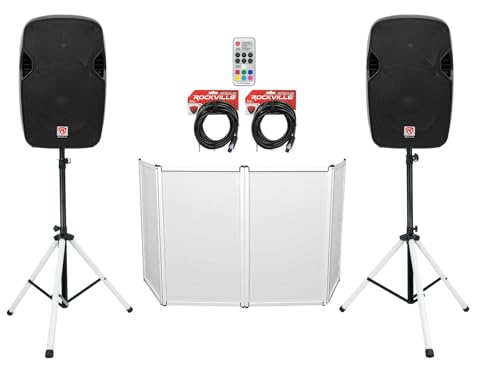 Rockville SPGN124 12" Passive DJ PA Speaker Pair Bundle with LED Stands