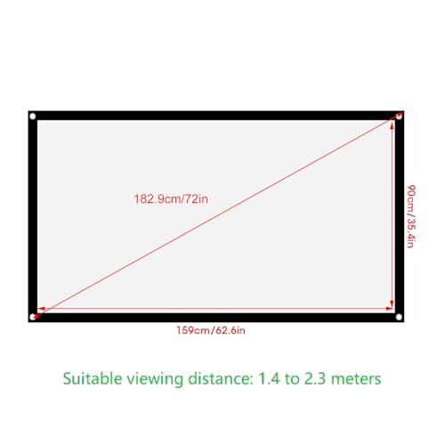 Yosoo Health Gear Foldable 16:9 Non Crease White Projector Screen 72In | Non Crease Foldable Design, White Polyester Fabric Maintains Flat , Projector Curtain for Outdoor Camping Home Theater - size: 72 Inch