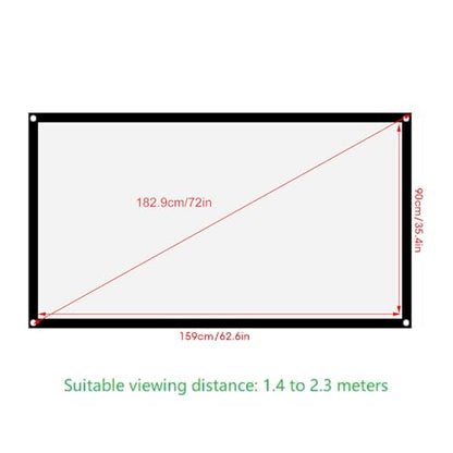 Yosoo Health Gear Foldable 16:9 Non Crease White Projector Screen 72In | Non Crease Foldable Design, White Polyester Fabric Maintains Flat , Projector Curtain for Outdoor Camping Home Theater - size: 72 Inch