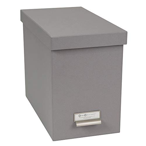 Bigso John Fiberboard Label Frame Desktop File Storage Box - Document Organizer for Important Paperwork - Durable Hanging File Box with a Lid & Metal Label Window - 7.36 x 13.38 x 10.51 in - Grey - color: Grey
