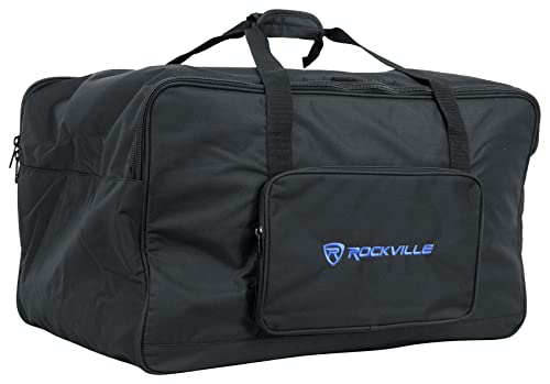 Rockville TB12 v2 Rugged Speaker Bag Carry Case Fits Yamaha DXR12 and QSC K12.2 12" Speakers and other Similar Sized PA Systems | Stand Holder Pocket, Interior Buckle Straps, Thick Foam Padding, Rain/Splash Resistant, Dual YKK Zippers, Dual Handles