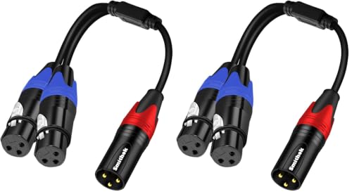 Smithok 1 Male to 2 Female XLR Y Splitter Micrphone Cable, 3 Pin XLR 2 Female to 1 Male, Combiner Y Cord Balanced Mic Audio Cables for Stero Mic to L&R Audio Track(11.8 inches/0.3m) (Pack of 2) - size: 11.8 inches/0.3m (Pack of 2)