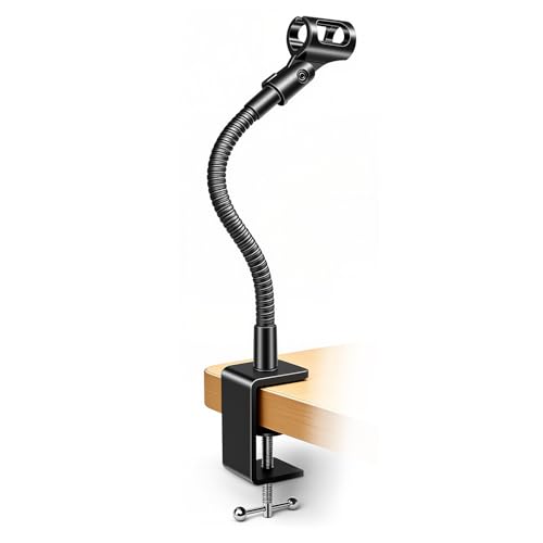 KC32 9-Inch Gooseneck Mic Stand, Heavy-Duty Desk Clamp for Podium | Flexible Arm Microphone Holder, Lectern Mount, 5/8-27 Thread, 3/8-16 Adapter, Mic Clip, Podcast, Pulpit, Studio, 3.5 lb Load - size: 9-INCH