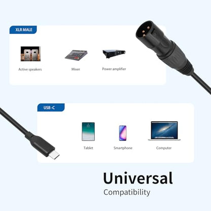 3.3FT USB-C to XLR Male Cable, USB-C to XLR Male Adapter Cable for Active Speakers, Mixers, Power Amplifiers and Professional Audio Equipment - size: XLR Male, style: 3.3FT
