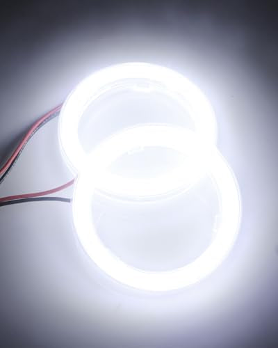 Qasim 1-Pair White 60MM 45SMD COB LED Halo Ring Angel Eyes LED Fog Light DRL Warning Lamps with Lampshade Cover 12V 24V - size: 60MM-white