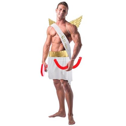 Cozypower 7 Pcs Halloween Cupid Costume Adult Wings Arrow Sash | Include Wings Arrow Bow Wrist Cuffs Body Sash Kilt for Halloween Dress Up - color: Gold, size: Large