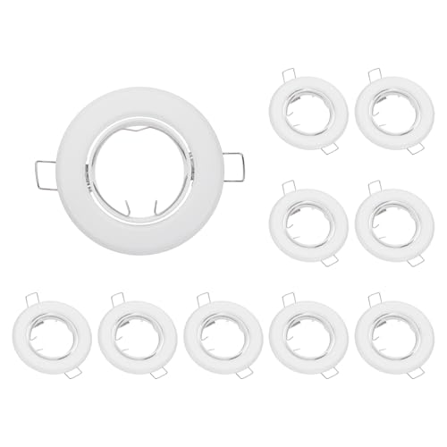 PATIKIL LED Downlight Fixture Housing, 10pcs MR16 GU10 Bulbs Recessed Lights Holder Round Frame Ceiling Spotlights Mounting Frame, White Aluminum Alloy - color: White