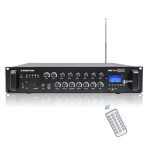 Sound Town 360W 6-Zone 70V/100V Commercial Power Amplifier with Bluetooth, Aluminum, for Restaurants, Lounges, Bars, Pubs, Schools and Warehouses (PAC360-6) - size: 360