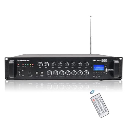 Sound Town 360W 6-Zone 70V/100V Commercial Power Amplifier with Bluetooth, Aluminum, for Restaurants, Lounges, Bars, Pubs, Schools and Warehouses (PAC360-6) - size: 360