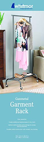 Whitmor Heavy Duty Adjustable Garment Rack-Rolling Clothes Organizer, Black and Chrome - color: Gunmetal Grey - 18.5 x 35.13 x 68.25 inch