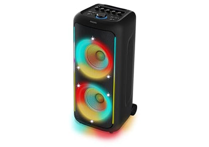 Philips TAX5000 Bluetooth Party Speaker - 14 Hours Play Time, Bass+, Full-Speaker LIghtshow, Built-in Carry Handle and Wheels, 200W Max Power, Black