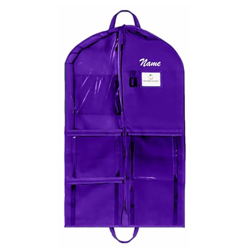 Personalize Hanging Garment Bag 40 inch Clothes Bag with 3 inch Gusset, 5 Pockets Side Zip for Dance Costumes Sports Skating Theater Pageants Cheer by Kendall Country (Royal Purple, 40 inch)
