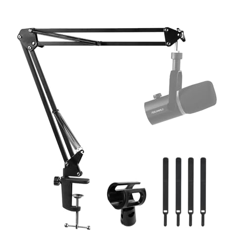 FEELWORLD AMS1 Microphone Boom Arm Adjustable Stand with 3/8” to 5/8” Screw | Compatible with PM1 and other Mics for Podcast Straming Gaming Studio, Black - color: Black