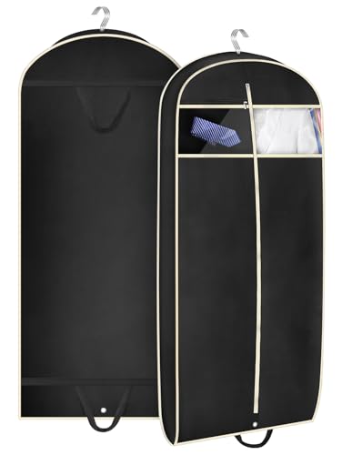 MISSLO 43" Gusseted Travel Garment Bag with Accessories Zipper Pocket Breathable Suit Garment Cover for Shirts Dresses Coats, Black - size: 43 inch