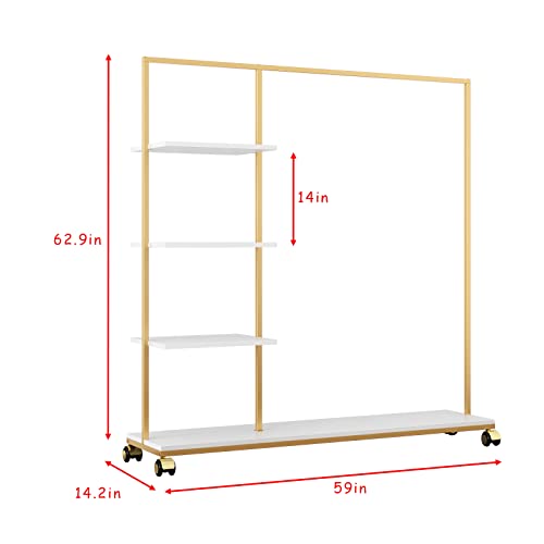 Metal Gold Clothing Rack for Boutique Use, Heavy Duty Garment Rack with Shelves for Retail Display (59L inches) - style: 4-ply racks