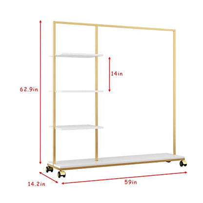 Metal Gold Clothing Rack for Boutique Use, Heavy Duty Garment Rack with Shelves for Retail Display (59L inches) - style: 4-ply racks