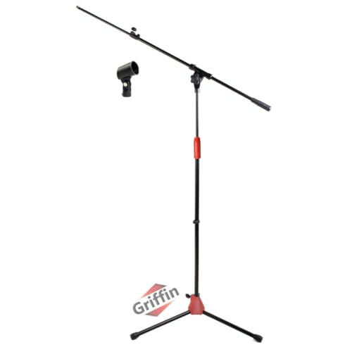 GRIFFIN Microphone Stand (StageLOCK Series) with Telescoping Boom Arm & Mic Clip – Tripod Leg Base, Collapsible Arm for Studio, DJ, Karaoke Use - size: 1 Pack