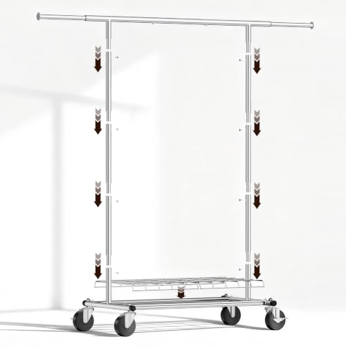 Heavy Duty Clothes Rack, Rolling Clothing Rack Load 420 LBS, Silver | Heavy Duty Clothing Rack for Hanging Clothes with Lockable Wheels & Shelves, Garment Rack for Bedroom Closet Laundry - color: Silver
