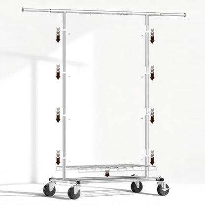 Heavy Duty Clothes Rack, Rolling Clothing Rack Load 420 LBS, Silver | Heavy Duty Clothing Rack for Hanging Clothes with Lockable Wheels & Shelves, Garment Rack for Bedroom Closet Laundry - color: Silver