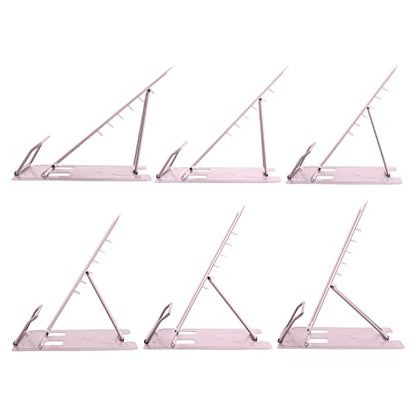 Honagu Book Stand Metal Desk Book Holder, Book Holders for Reading Hands Free, Adjustable Cookbook Documents Holder, Portable Bookstand for Music Books, Textbook, Recipe, Tablet, Ipad (Macaron Pink) - color: Macaron Pink