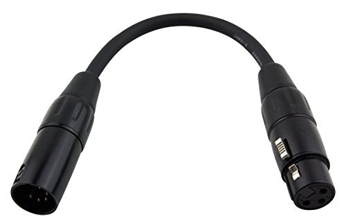 Pig Hog PX-DMX5M 5-Pin DXMM to 3-Pin XLRF Adapter Cable, 6" | 6-inch XLR DMX adapter with 5-pin male and 3-pin female connectors for cameras, microphones and stage lighting - style: DMXM to XLRF