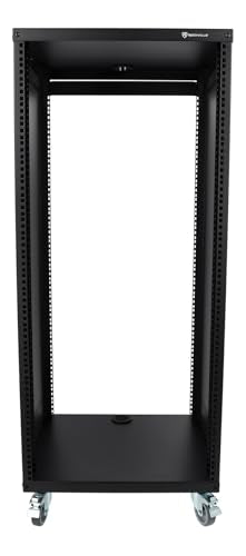 Rockville RR24U 24U Live Sound/Recording Studio Rack Case, 440lb Load, Front & Rear Rack Rails, Reversible Threaded/Square Hole Rails, 3 Locking Caster Wheels, Steel Construction | 440 Lb Capacity, Steel, Front / Rear Rails, Reversible Threaded / Square H