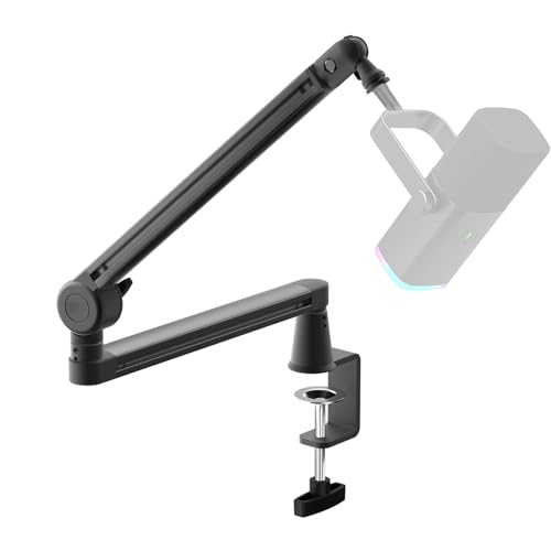 Low Profile Mic Arm Adjustable Mic Stand for Streaming Podcasting Recording | Aluminum Adjustable Mic Arm with Desk Clamp, 360° Rotatable Heavy Duty Microphone Stand for Streaming, Podcasting, Recording