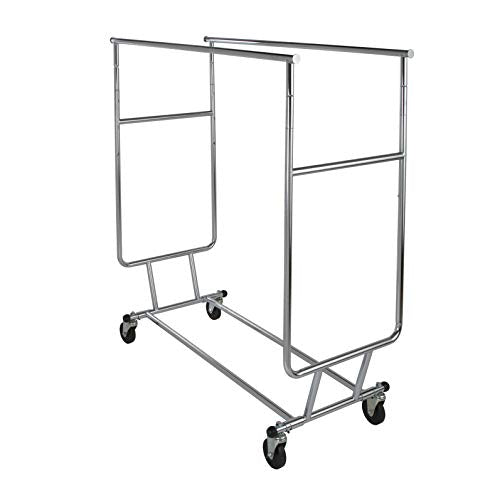 Econoco Double Arm Garment Rack, Commercial Grade, Chrome, 48x55in | Two-arm chrome garment rack with adjustable arms, commercial-grade square tubing, built for high-volume retail environments - style: Industrial Use