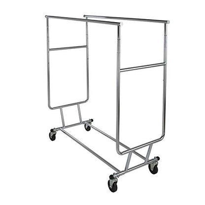 Econoco Double Arm Garment Rack, Commercial Grade, Chrome, 48x55in | Two-arm chrome garment rack with adjustable arms, commercial-grade square tubing, built for high-volume retail environments - style: Industrial Use