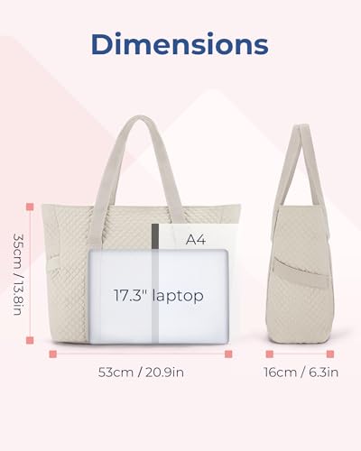 BAGSMART Crush Tote Bag for Women, 20L Puffer Work Tote with Zipper, Travel Essentials Quilted Nurse Hospital Bag - color: Grayish Brown