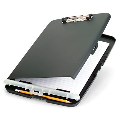 Officemate Slim Clipboard Storage Box, 14.5 x 10-Inches Letter Size Document Organizer, Low-Profile Metal Clip, Separate Pen and Pencil Compartment, Charcoal - size: Pack of 1