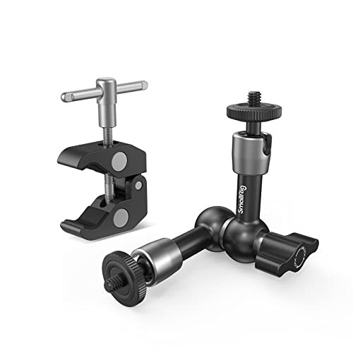 SMALLRIG Super Clamp w/ 1/4" and 3/8" Thread and 5.8 Inches Adjustable Friction Power Articulating Magic Arm with 1/4" Thread Screw for LCD Monitor/LED Lights - KBUM2730 | Adjustable Friction Power Articulating Magic Arm with 1/4" Thread Screw for LCD Mon