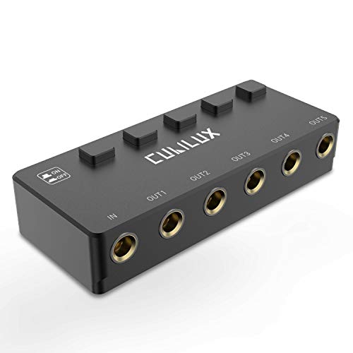 5-Way 6.35mm Stereo Audio Splitter with Switch, Passive Multi 1/4” AUX Distributor, Quarter Inch TRS Splitter Box/HUB for Instrument Cable, Headphones, Speaker, Guitar, Keyboard, Pedal - color: Black, Switcher Control
