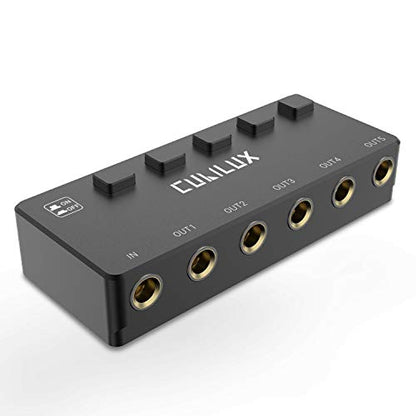 5-Way 6.35mm Stereo Audio Splitter with Switch, Passive Multi 1/4” AUX Distributor, Quarter Inch TRS Splitter Box/HUB for Instrument Cable, Headphones, Speaker, Guitar, Keyboard, Pedal - color: Black, Switcher Control