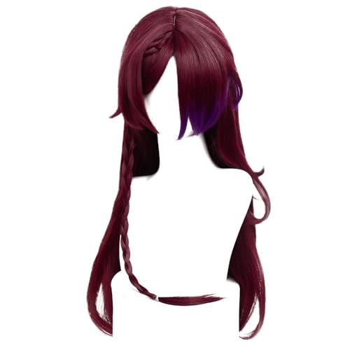 Dark Red Thick Braids Long Straight Cosplay Wig Heat Resistan Synthetic Fiber Hairs for Uniex Adult Halloween Christmas Cos Party Replacement Wigs - color: Dark Red Thick Braids Long Straight