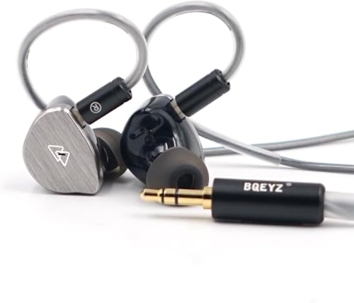 BQEYZ BQ10 12mm Dynamic Wired Earphones, 3.5mm in-Ear Monitor IEM | 0.5-inch dynamic driver, silver housing, compatible with smartphones, available with or without remote microphone - size: 3.5mm without Mic