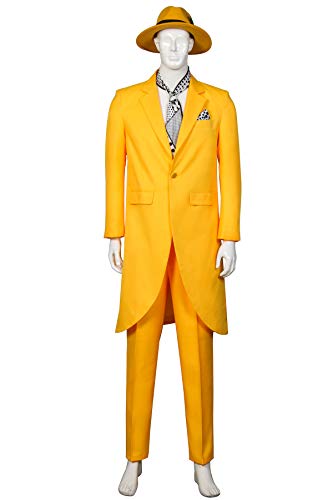 Men's Costume Mask Yellow Suit 90s Comedy Movie Character Cosplay Outfit Halloween Fancy Dress - size: XX-Large