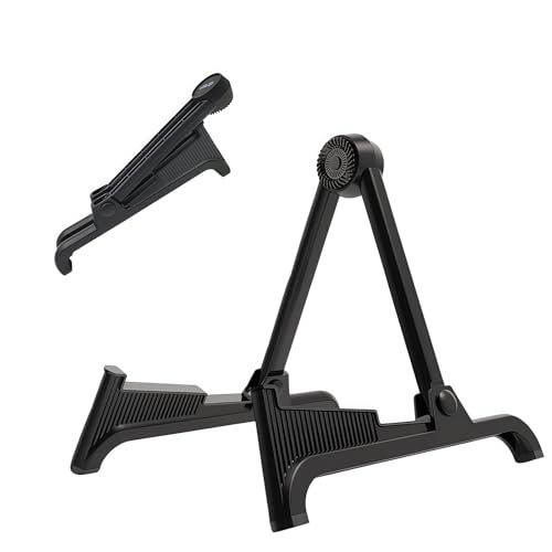 nalu Classic A-Frame Tripod Adjustable Guitar Stand for Acoustic Bass Electric Guitars and Ukuleles Folding Floor Stand Small Good for Traveling (BlackRubber+BlackFream) - color: BlackRubber+BlackFream