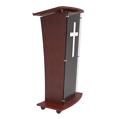 FixtureDisplays® Wood Podium with Frost Acrylic Front Panel, 46.5 Tall Pulpit Lectern with Pray Hand Decor, Easy Assembly Required 1803-5-FROST