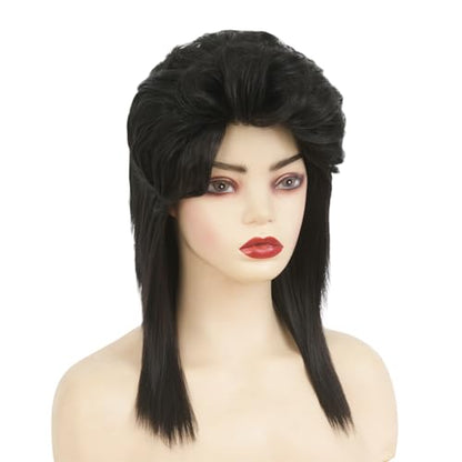 Black Mullet Wigs with Bangs for Women 80s Wigs Natural Looking Synthetic Shoulder Length Hair Cosplay Daily Wig (Black) - color: Natural Black