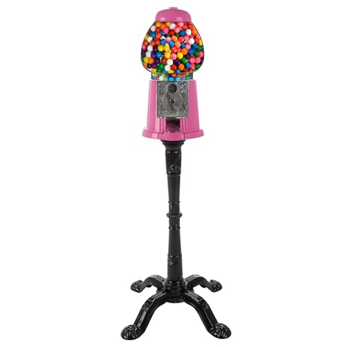 15” Gumball Machine with Stand and Coin Bank - Bubble Gum Machine Candy Dispenser with Glass Globe and Metal Base - Vintage Style Gum Ball Vending Dispenser by Great Northern Popcorn (Pink) - color: Pink