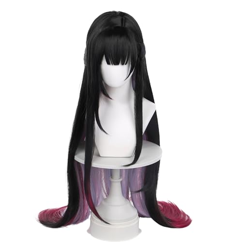 Anime Black Gradient Purple Long Straight Wig with Bangs Women Adult COS Game Cosplay Wigs Halloween,Christmas,Comic con,Game Show,Party - color: Black Purple Gradient
