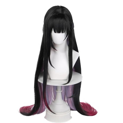 Anime Black Gradient Purple Long Straight Wig with Bangs Women Adult COS Game Cosplay Wigs Halloween,Christmas,Comic con,Game Show,Party - color: Black Purple Gradient
