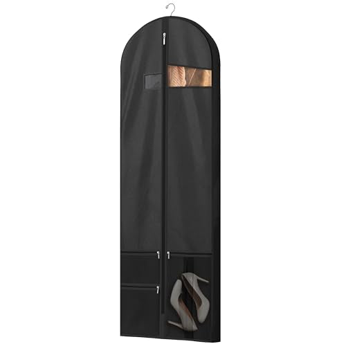 Lazebox 65" Travel Garment Bag with Accessories Zipper Pocket, Heavy Duty Suit Bag for Suits, Tuxedos, Dresses, Coats, Black, 2 packs - size: 65inch-2 packs-Black